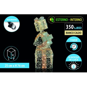 NATALUNA PILA LUMINOSA 350 LED ORO PER USO INTERNO ED ESTERNO 8 FUNZIONI CM. 25x25x76