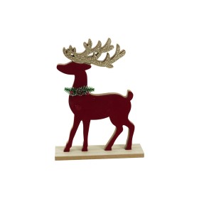 NATALUNA RENNA IN LEGNO PER DECORO NATALIZIO DI COLORE ROSSO CM. 24x18x4,5