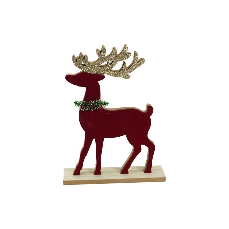 NATALUNA RENNA IN LEGNO PER DECORO NATALIZIO DI COLORE ROSSO CM. 24x18x4,5