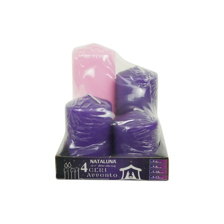NATALUNA SET 4 CANDELE DELL' AVVENTO CM. 5x6h. 5x8h. 5x10h. 5x12h.