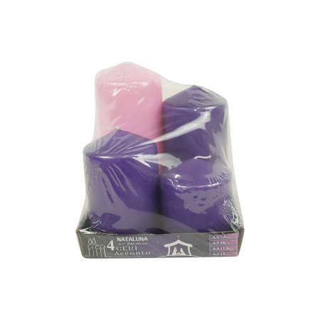 NATALUNA SET 4 CANDELE DELL' AVVENTO CM. 6,5x7,5h. 6,5x10h. 6,5x12,5h. 6,5x15h.