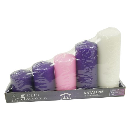 NATALUNA SET 5 CANDELE DELL' AVVENTO CM. 5X6h 5x8h. 5x10h. 5x12h. 5x15h.