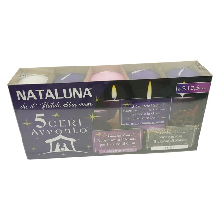 NATALUNA SET 5 CANDELE DELL'AVVENTO CM. 5x12,5h.