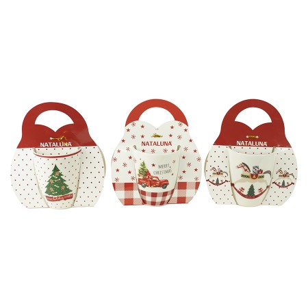 NATALUNA TAZZA BONECHINA DECORO NATALIZIO 3 COLORI ASSORTITI ML. 340