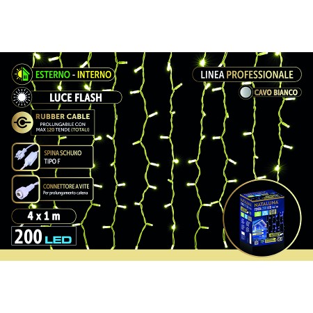 NATALUNA TENDA LUMINOSA 200 LED FLASH BIANCO  PER USO ESTERNO MT. 4x1