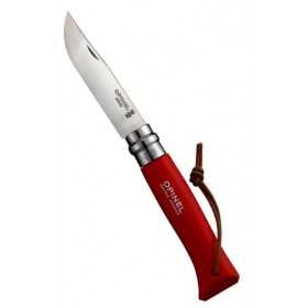 OPINEL KNIFE STAINLESS STEEL N. 8 BARODEUR RED HANDLE WITH STRAP