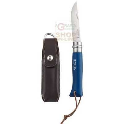 OPINEL COLTELLO LAMA INOX N. 8 CON LACCETTO FODERO BLU 