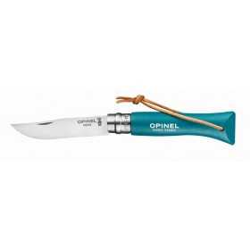 OPINEL KNIFE N. 6 INOX WITH TURQUOISE HANDLE WITH STRAP