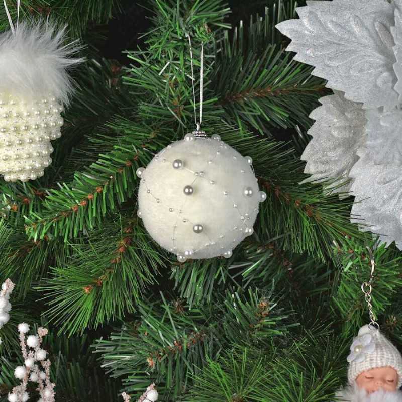 9 Palline Di Natale 7,6 Cm – Infrangibili, Plastica, Con Ganci E Corda, Per Albero E Decorazioni, Bianco - 2