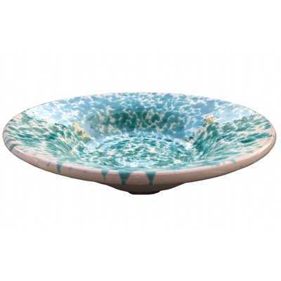 PIATTO IN CERAMICA SMALTATA VERDE E BIANCA MEDIA CM. 40x9h. 