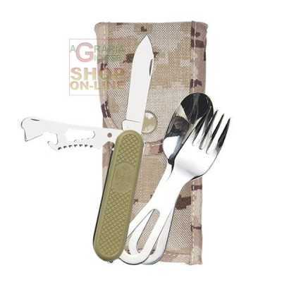PIELCU SET SPOON, FORK AND MULTIPURPOSE KNIFE WITH CORDURA