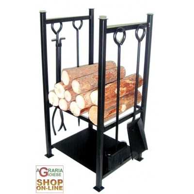 LOG HOLDER WITH 4 CASTLE TOOLS cm. 36x32x72h